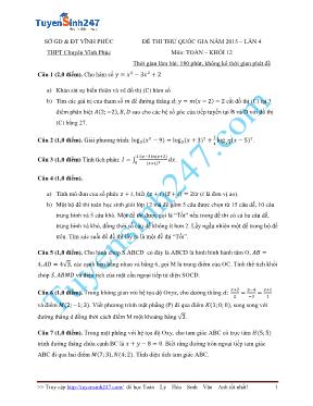 Đề thi thử THPT Quốc gia lần 4 môn Toán - Năm học 2014-2015 - Trường THPT chuyên Vĩnh Phúc (Có đáp án)